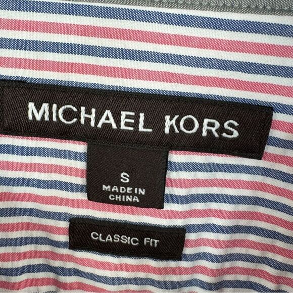 Michael Kors Seersucker Stripe Button Up Shirt Red White Blue Small Short Sleeve - Picture 8 of 11